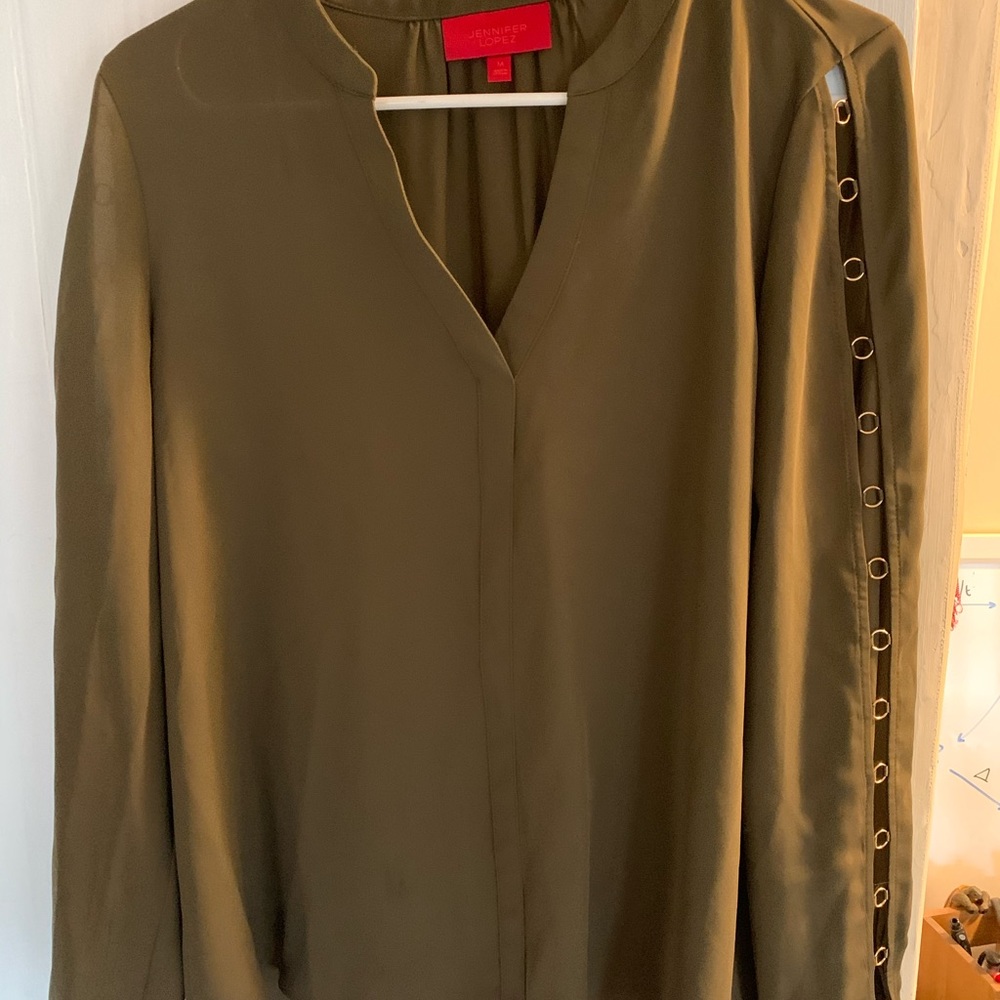 Jennifer Lopez army green blouse